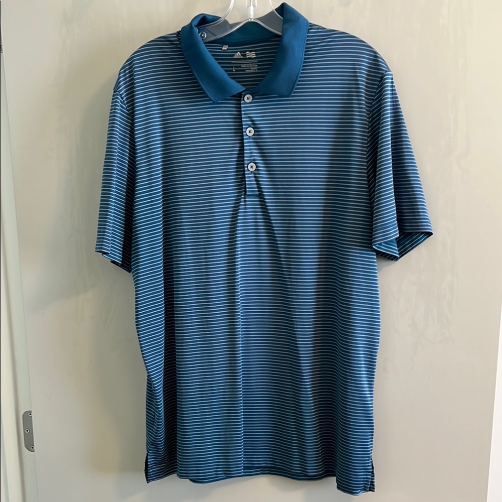 Adidas Blue Striped Polo Shirt with Classic Collar